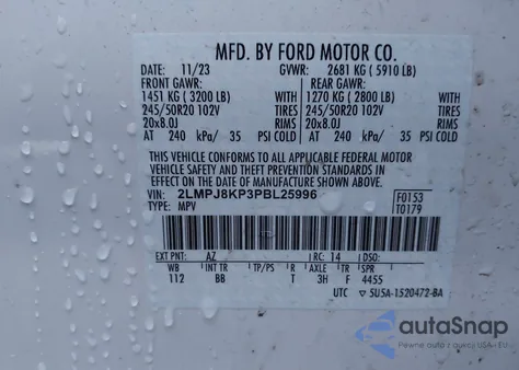 2023 Lincoln Nautilus Reserve from USA, damaged, VIN 2LMPJ8KP3PBL25996